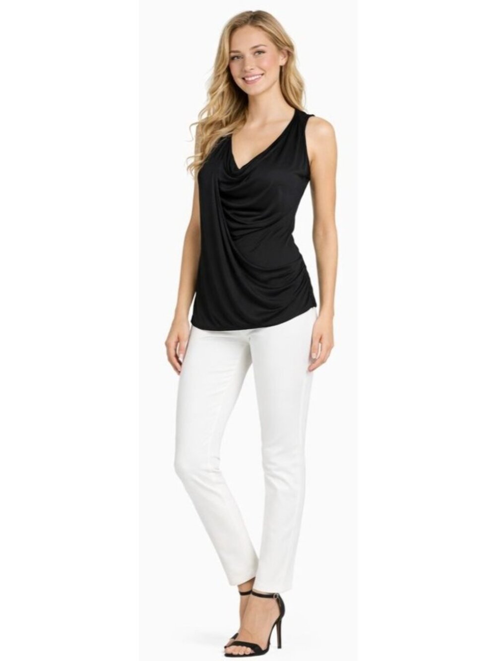 2/$30 Banana Republic Small Black Draped Cowl Deep V Neck Sleeveless Top